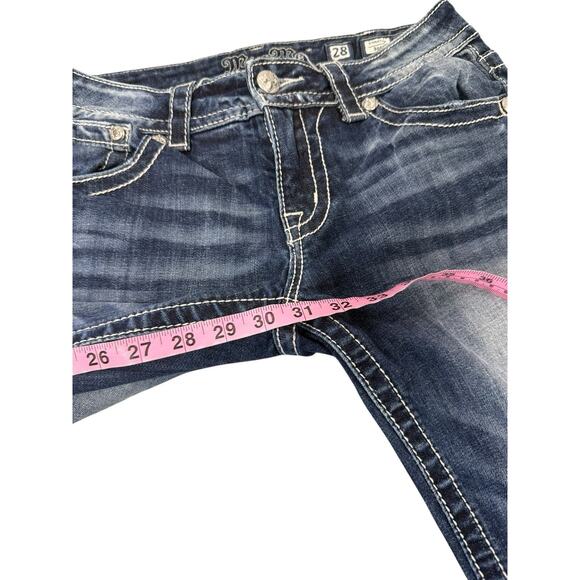 Miss Me Triangle Pocket Bootcut Jeans Bling Rhinestone Womens 28 HEMMED - Picture 9 of 9